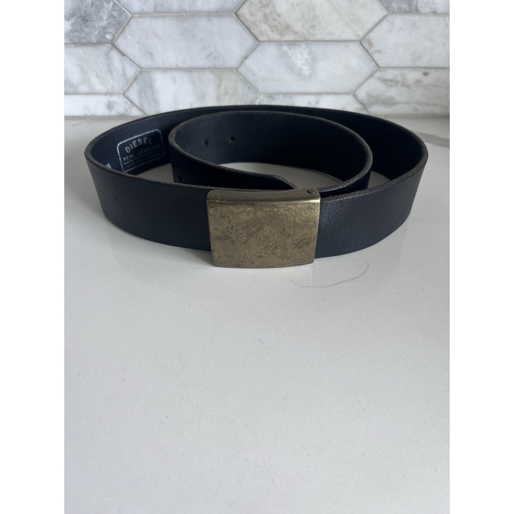 Diesel Vintage Style Black Leather Belt Branded Logo Made in Italy Mens 36-38"